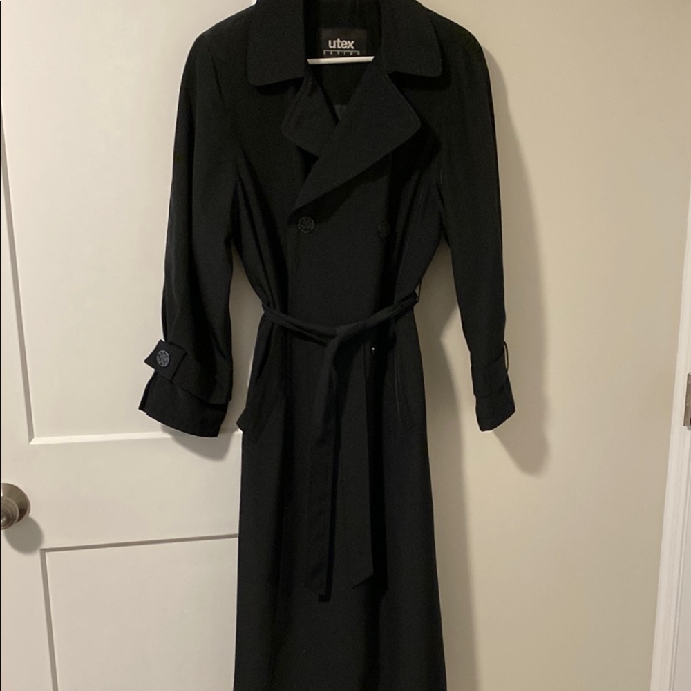Vintage Black Double-Breasted Trench Coat Beautifully Detailed